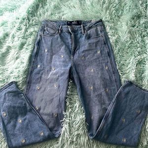 High rise flower embroidered jeans